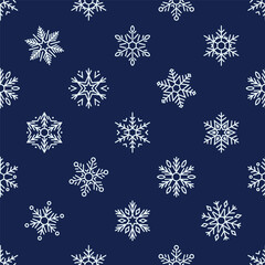 Fototapeta na wymiar Seamless Winter Pattern With Delicate Snowflakes Gracefully Dance Across A Frosty Backdrop, Vector Illustration