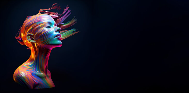World Mental Health. Creative arrangement of human profiles and fractal lines as a concept mental life