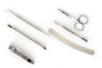 Set of manicure tools on a white background