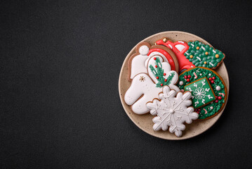 Fresh delicious baked christmas or new year gingerbread cookies