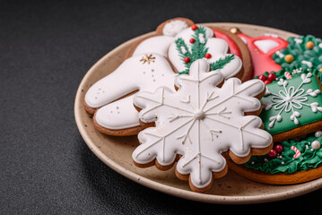 Fresh delicious baked christmas or new year gingerbread cookies