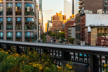 A view of the streets seen from the High Line park in Chelsea, New York City, United States. - 662404029