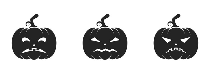 angry halloween pumpkin icons. jack o lantern and autumn symbols. isolated vector images