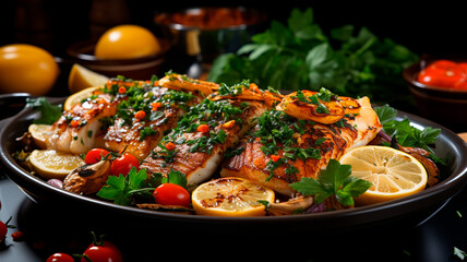 fried chicken wings with lemon and herbs on pan