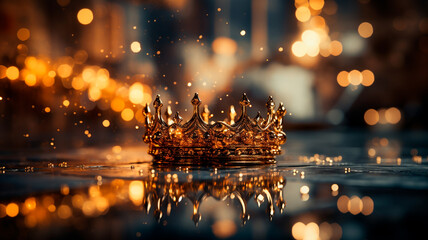 golden crown with lights on a dark background