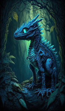 Cute baby dragon forest image Ai generated art