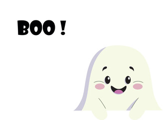 cute little ghost with smiling face on transparent background