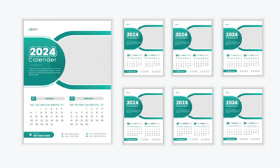 Corporate  wall calendar design template for 2024 year. Editable 12 months pages set.6 pages variation office & wall calendar design template.