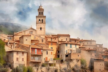 Fototapeta na wymiar Spanish town San Baudilio de Llobregat in Catalonia, with a background image. Generative AI