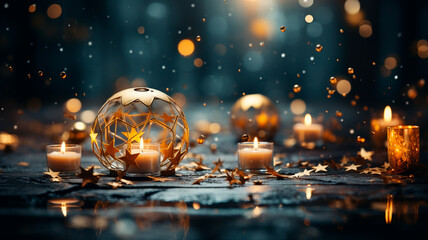 christmas decorations on the table. festive background.