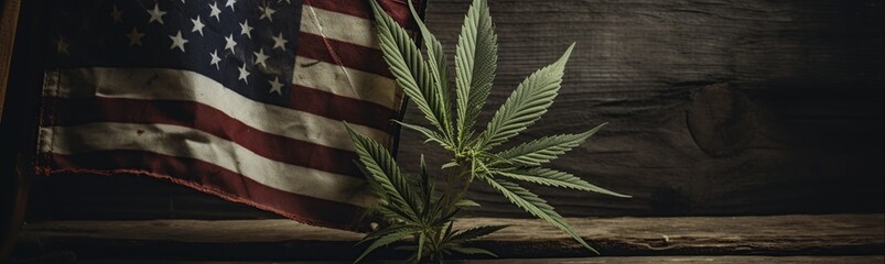 cannabis with american flag, concept of accepting - obrazy, fototapety, plakaty