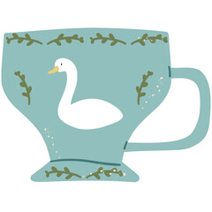 Cottagecore Aesthetic Tea cup. Hand drawn cartoon vintage kitchen tool. Retro coffee or teacup, mug decorative ceramic. Householding element. Cozy cute hygge vector illustration isolated on white