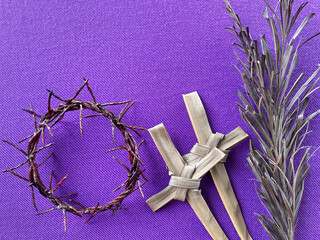 Christianity concept about Good Friday, Lent Season and Holy Week. Background of dry palm leaves, a...