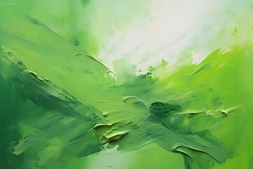 Brushes with oil paints. Green abstract background.