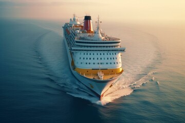 A huge cruise ship sails across the open ocean, representing sea transportation. Generative AI