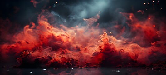 A fiery toned red sky and abstract black and gradient or colorful background with smoke and flame effects Wide banner for design, Generative AI