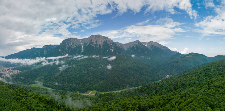 Panoramic view of the beautiful summer nature landscape in the Bucegi Mountains, Carpathians, Transylvania, Romania, Europe.