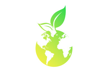 Green earth logo design with tree leaf globe vector icon design isolated white background.