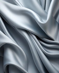 Background of flowing shiny gray silver satin or silk, fashionable bright background of smooth silky fabric