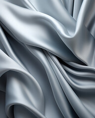 Fototapeta premium Background of flowing shiny gray silver satin or silk, fashionable bright background of smooth silky fabric
