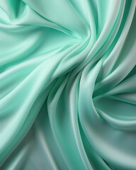 Fototapeta premium Background of flowing shiny green mint satin or silk, fashionable bright background of smooth silky fabric