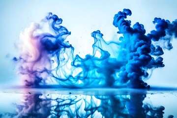 Colorful blue rainbow smoke paint explosion.