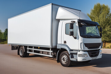 Truck delivery. Packages being delivered with a big truck. Cardboard boxes in a delivery van or truck. Post and transportation concept.