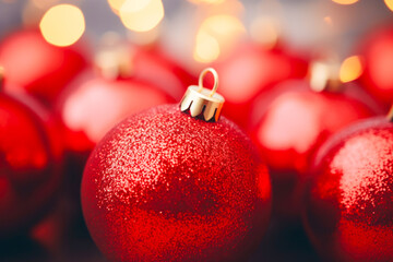 Close up red Christmas balls for Christmas background