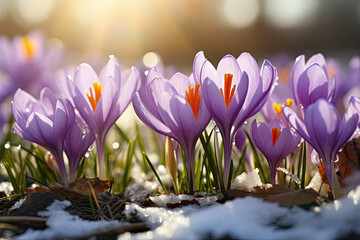  Snowy crocus blossoms in spring