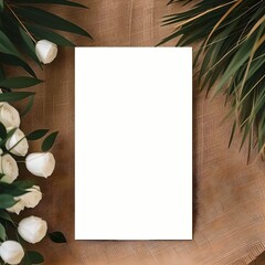 blank template with pampas grass on wood background