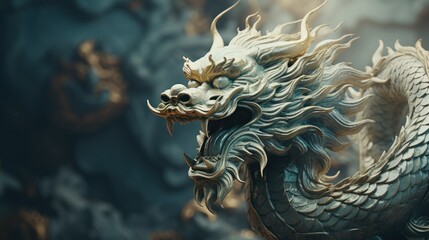 chinese dragon with copy space - obrazy, fototapety, plakaty