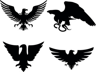 Hand drawn eMascot bird collection. signs for branding, head and wings of hawk or falcon for badge Set of isolated. Gothic royal emblem and company