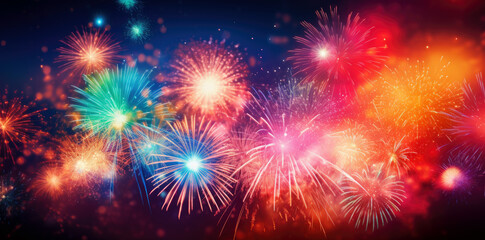 Naklejka premium fireworks at night. happy new year. abstract holiday background. Colorful firework with bokeh background.