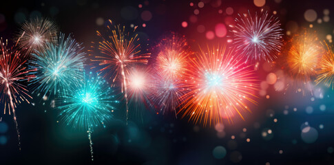 fireworks at night. happy new year. abstract holiday background. Colorful firework with bokeh background.