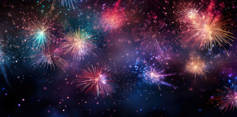 Naklejka premium fireworks at night. happy new year. abstract holiday background. Colorful firework with bokeh background.