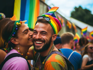 happy LGBT community parade enjoy fun at festival. - obrazy, fototapety, plakaty