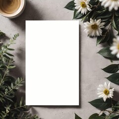 template mockup with wildflowers on wooden background