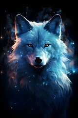 Digital painting of a wolf in the night sky. Digital art. Generative ai