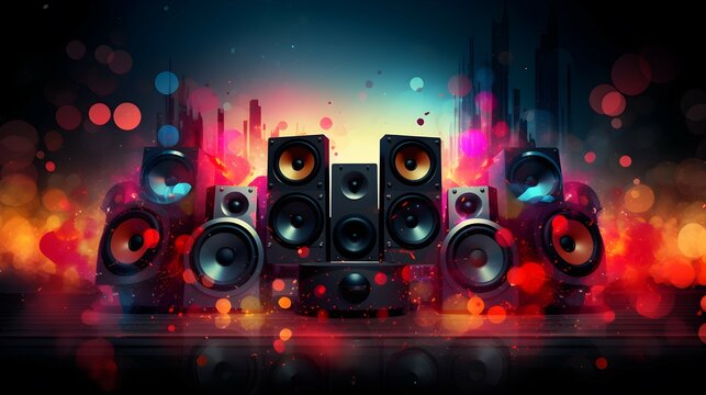 Pulsating Rhythms: Speaker and Bokeh Lights at a Music Event. Generative ai