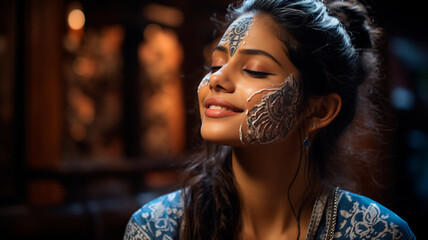 indian girl with beautiful face and makeup - obrazy, fototapety, plakaty