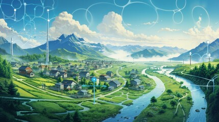 a serene IoT landscape where environmental sensors and smart grids ensure sustainability, exemplifying the limitless potential of this transformative technology
