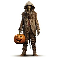 Fototapeta premium Scarecrow and Halloween pumpkin. Created by AI