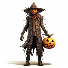 Scarecrow and Halloween pumpkin. Created by AI