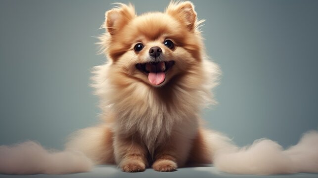 Funny puppy dog sitting on the floor. AI generated image