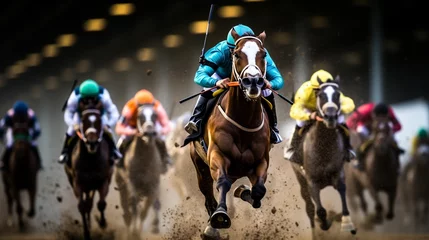 Zelfklevend Fotobehang Horse racing scene, concept of speed, sport and gambling. © Jasper W