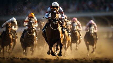Horse racing scene, concept of speed, sport and gambling. - obrazy, fototapety, plakaty