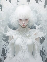 White beautiful woman fairy ghost, Halloween scary haunting scene, poster design.