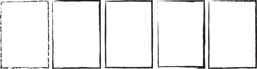 Grunge square and rectangle frames. Ink empty black boxes set. Rectangle borders collections. Rubber square stamp imprint. Vector illustration isolated on white background.

