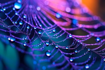 Nature's Jewelry: Dew-Kissed Spider Webs In Macro - obrazy, fototapety, plakaty