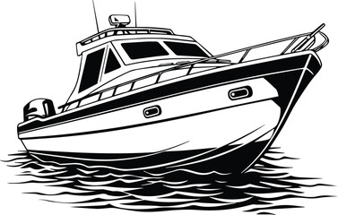 Motor Boat Style Logo Monochrome Design Style - obrazy, fototapety, plakaty